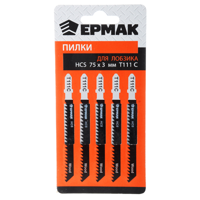 Набор пилок для эл.лобзика по дереву ЕРМАК 5шт.(HCS EU 75х3мм. T-111C)
