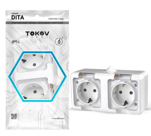 Розетка 2-м ОП Dita 16А IP54 250В с заземл. с прозр. крышкой бел.TOKOV ELECTRIC TKL-DT-R2Z-C01T-IP5