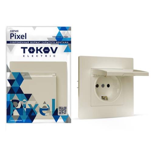 Розетка 1-м СП Pixel 16А IP20 с заземл. защ. шторки с крышкой механизм беж. TOKOV ELECTRIC TKE-PX-R1