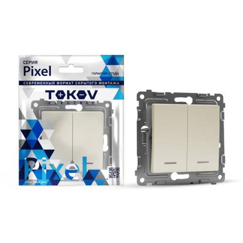 Выключатель 2-кл. СП Pixel 10А IP20 с индикатором механизм беж.TOKOV ELECTRIC TKE-PX-V2I-C02