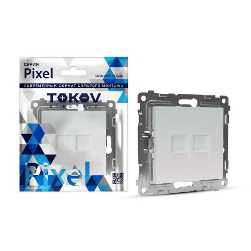 Розетка компьютерная 2-м СП Pixel RJ45 кат.5E механизм перламутр.TOKOV ELECTRIC TKE-PX-RC2-C04