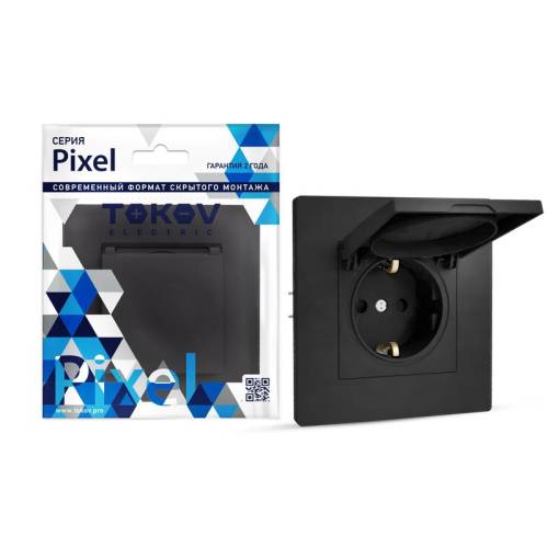 Розетка 1-м СП Pixel 16А IP20 с заземл. защ. шторки с крышкой механизм карбон TOKOV ELECTRIC TKE-PX-