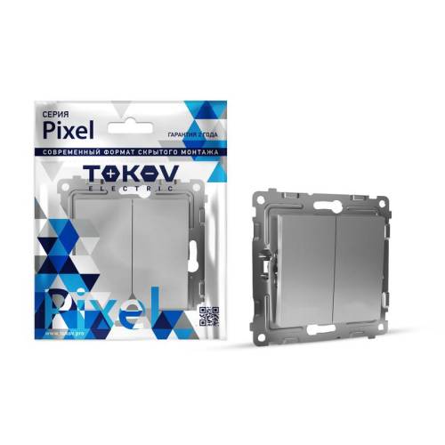 Переключатель проходной 2-кл. СП Pixel 10А IP20 механизм бел. TOKOV ELECTRIC TKE-PX-P2-C01