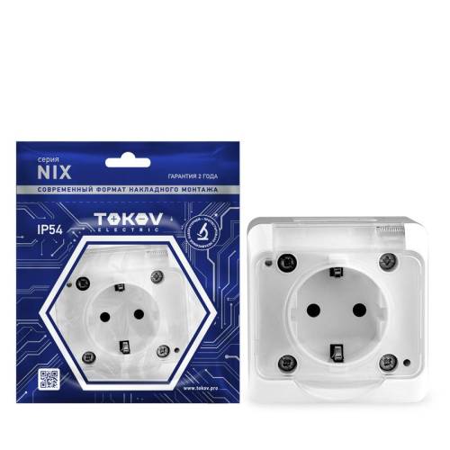 Розетка 1-м ОП Nix 16А IP54 250В с заземл. с прозр. крышкой бел. TOKOV ELECTRIC TKE-NX-R1Z- C01T-IP5