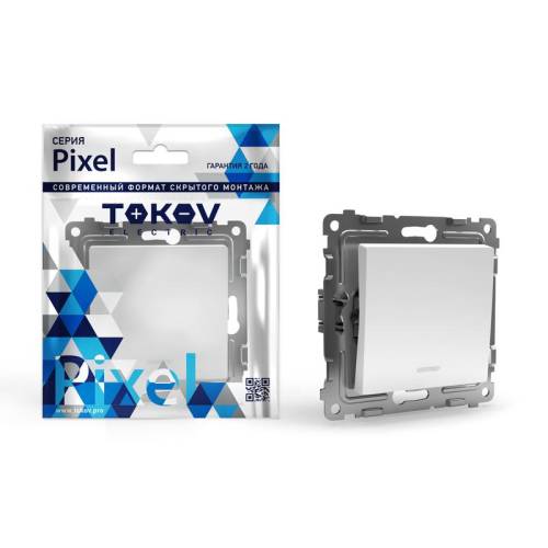 Выключатель 1-кл. СП Pixel 10А IP20 с индикатором механизм бел.TOKOV ELECTRIC TKE-PX-V1I-C01