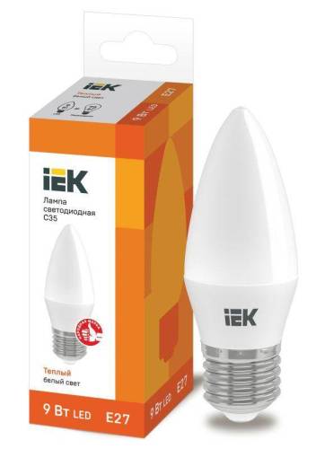 Лампа светод. ECO C35 9Вт свеча 3000К E27 230В IEK LLE-C35-9-230-30-E27
