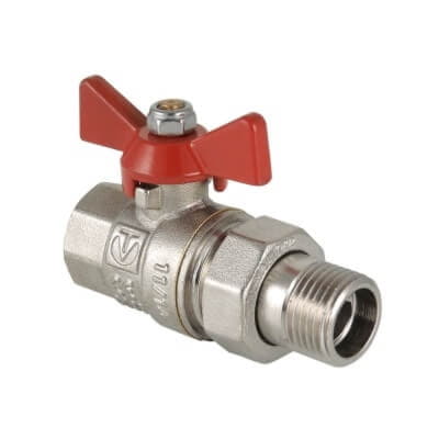 Кран американка 1 1/4' г-ш  бант красный VALTEC Base, шаровый никель латунь