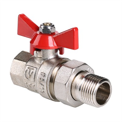 Кран американка 3/4' г-ш  бант красный VALTEC Base, шаровый никель латунь (ЖЦ)