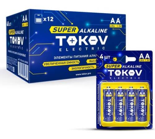 Элемент питания алкалиновый AA/LR6 (уп.4шт) TOKOV ELECTRIC TKE-ALS-LR6/B4