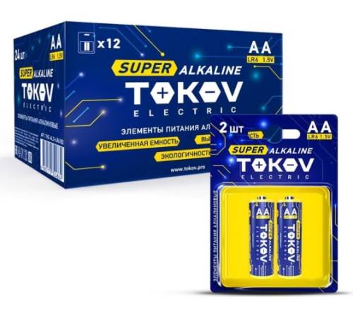 Элемент питания алкалиновый AA/LR6 (уп.2шт) TOKOV ELECTRIC TKE-ALS-LR6/B2