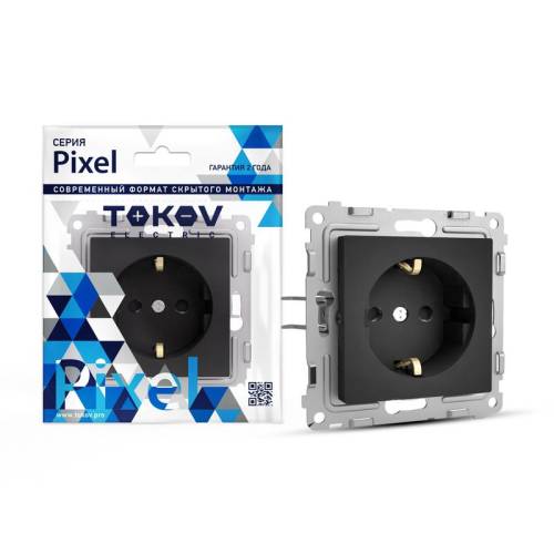 Розетка 1-м СП Pixel 16А IP20 без заземл. защ. шторки мех. карбон TOKOV ELECTRIC TKE-PX-R1SF-C14
